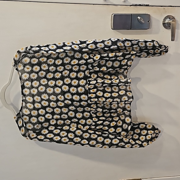 Zara Black White Daisy Floral Boho Peasant Top L - Picture 6 of 9